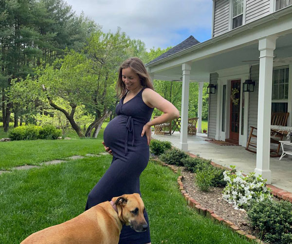 Pregnant Mom with Dog and Porch